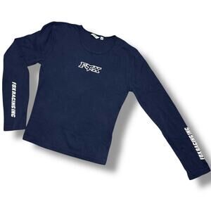 Vintage Y2K Fox Racing Long Sleeve Baby Tee Navy Blue USA Made Sz M